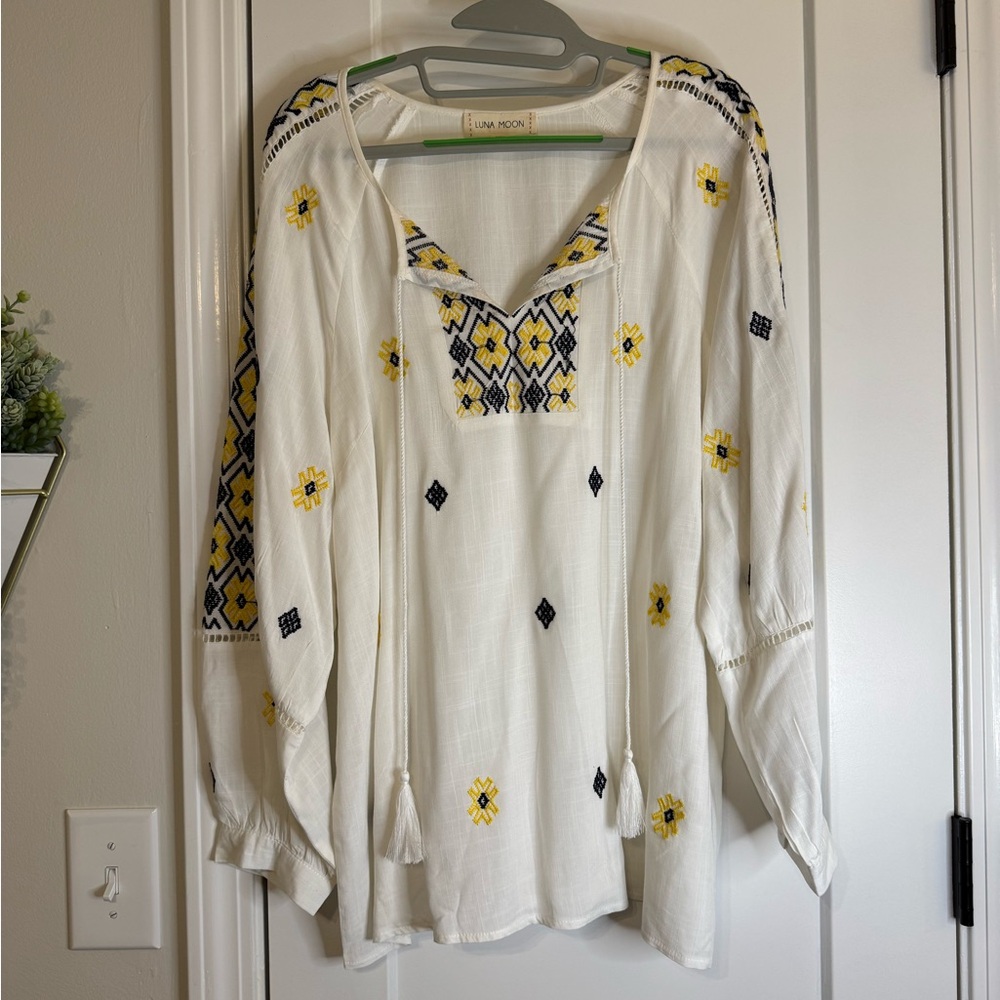 Luna Moon Embroidered Tunic Top